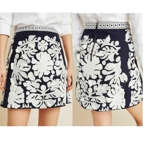 Maeve Anthropologie Liesl Fringed Mini Embroidered Floral Skirt NWT Size 14
